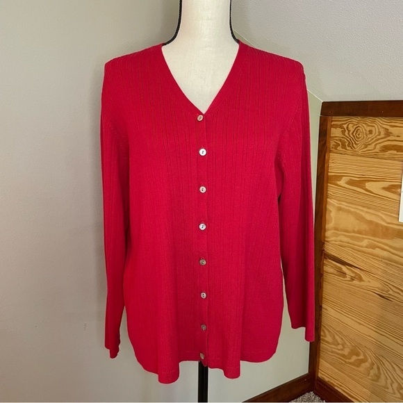 Casual Corner Annex Red Ribbed Button Up Long Sleeve Sweater 1X - Picture 1 of 8